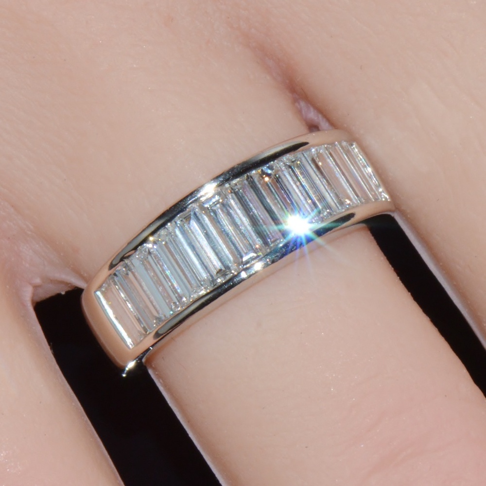 CERTIFIED NATURAL 1.65CTS VS F BAGUETTE DIAMOND SOLID PLATINUM WIDE BAND RING